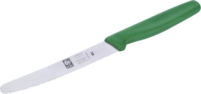 4.25 Inch Serrated Edge Steak Knife, High Carbon German Stainless Steel Razor Sharp Blade, Textured Non-Slip Red Polypropylene Handle