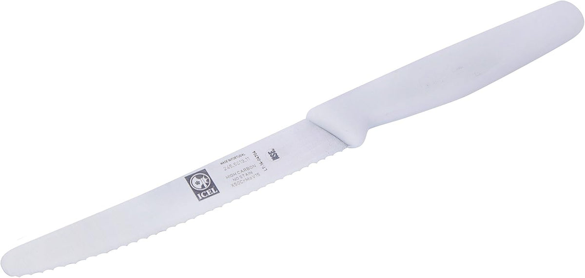 4.25 Inch Serrated Edge Steak Knife, High Carbon German Stainless Steel Razor Sharp Blade, Textured Non-Slip Red Polypropylene Handle