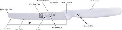 4.25 Inch Serrated Edge Steak Knife, High Carbon German Stainless Steel Razor Sharp Blade, Textured Non-Slip Red Polypropylene Handle