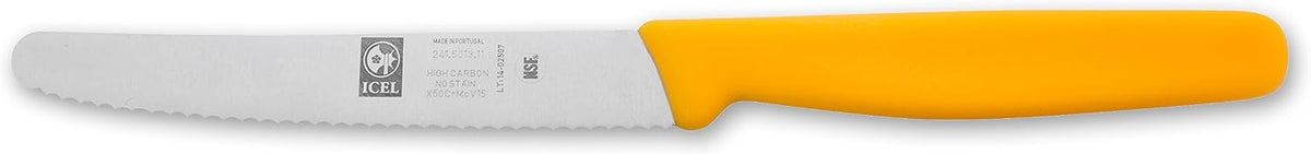 4.25 Inch Serrated Edge Steak Knife, High Carbon German Stainless Steel Razor Sharp Blade, Textured Non-Slip Red Polypropylene Handle
