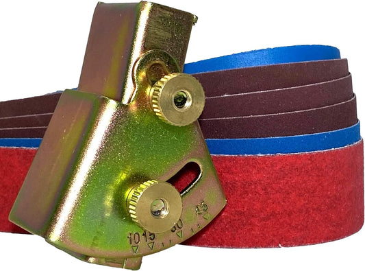 Knife Sharpening Angle Guide fits 1X30 Belt Sander with Assorted 6 Pack of 1X30 Sharpening Sanding Belts