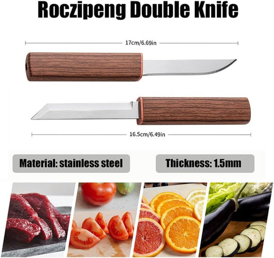 4-Piece Paring Knives (2 Packs), Compact & Portable Fruit Knife with Cover, Small Tanto Double Blade Knife for Kitchen, BBQ, Travel, Camping, Hiking