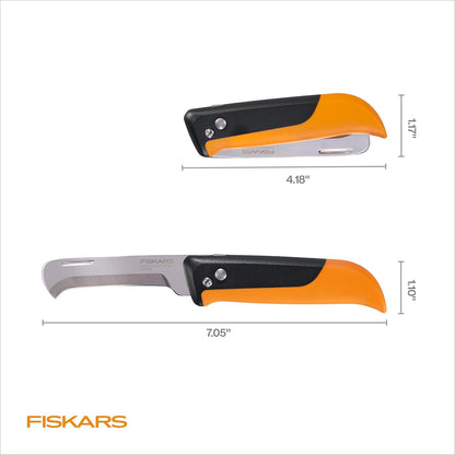 Folding Produce Knife, Gardening Tool for Harvesting Produce with Foldable Ergonomic Design, Stainless Steel Curved Blade, Orange