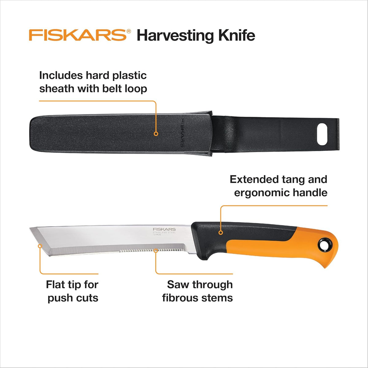 Folding Produce Knife, Gardening Tool for Harvesting Produce with Foldable Ergonomic Design, Stainless Steel Curved Blade, Orange