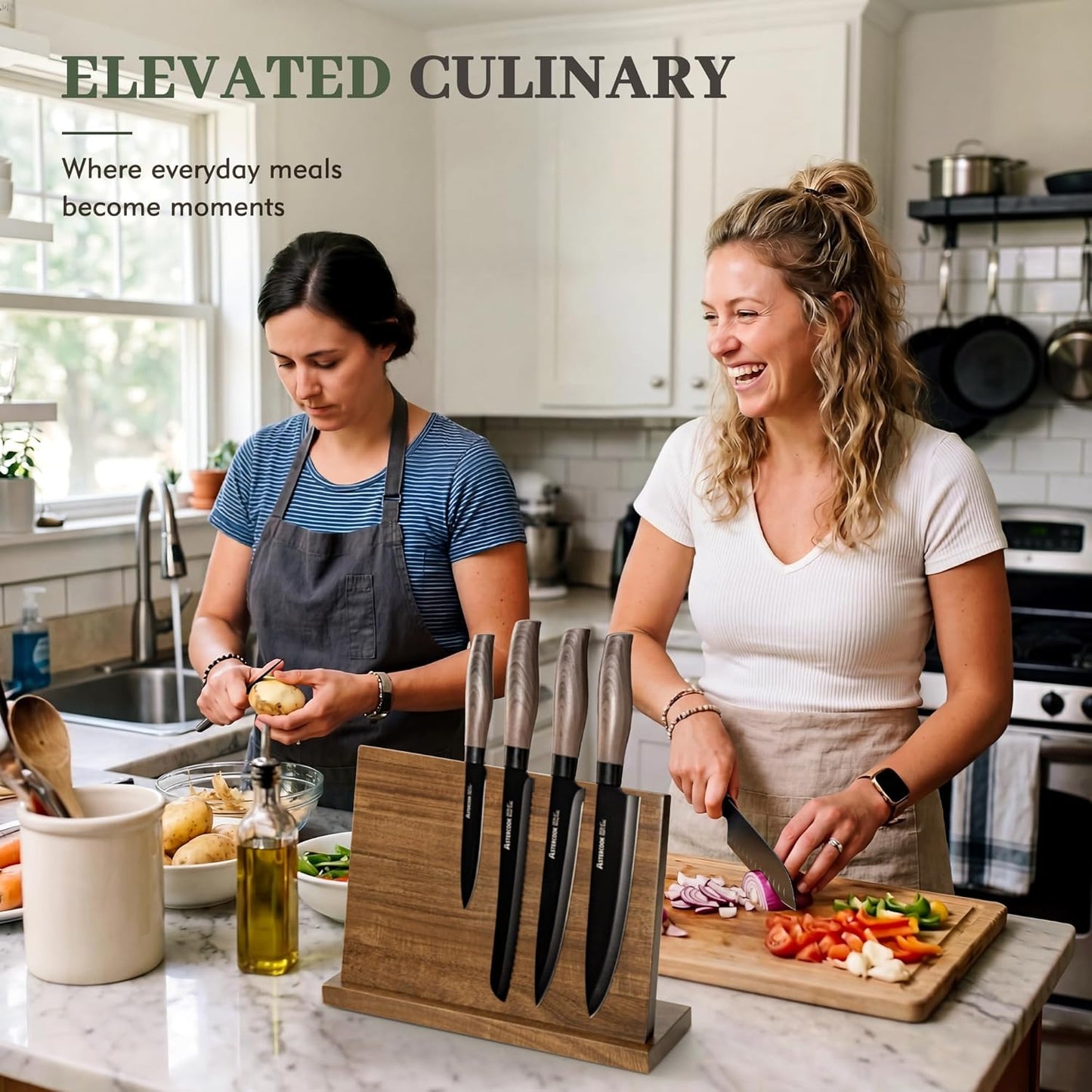 Knife Set, 13-Piece Kitchen Knives Set with 6 Blade Guards, Black Anti-Rust & Non-Stick Coating, Dishwasher Safe Stainless Steel Knives, Ergonomic Handle, Perfect for Holiday Gifts