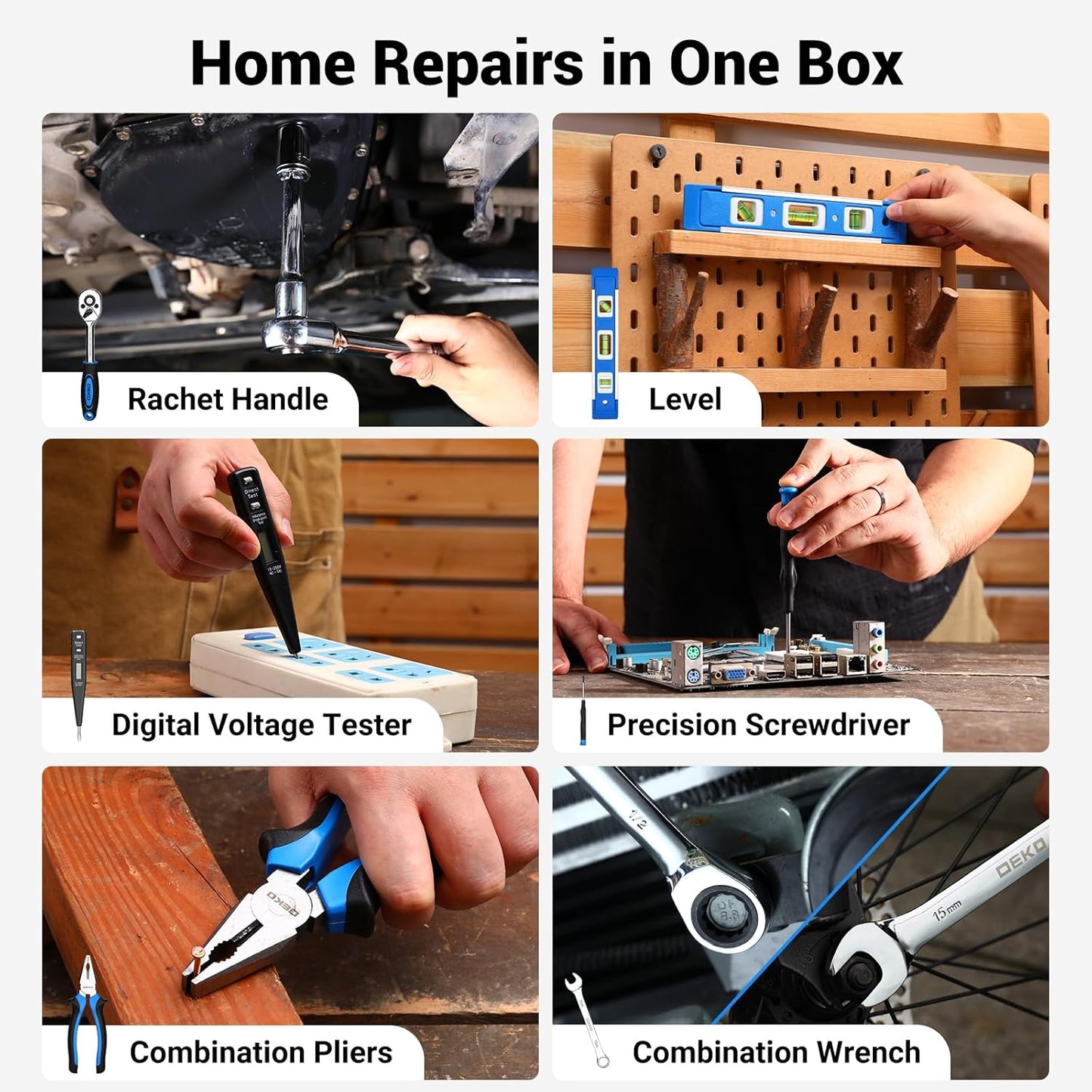 Tool Set: Tool Kit with 12V Cordless Drill, Hand Toolbox with storage case, Mechanic Tool set for Home Repairs, Blue