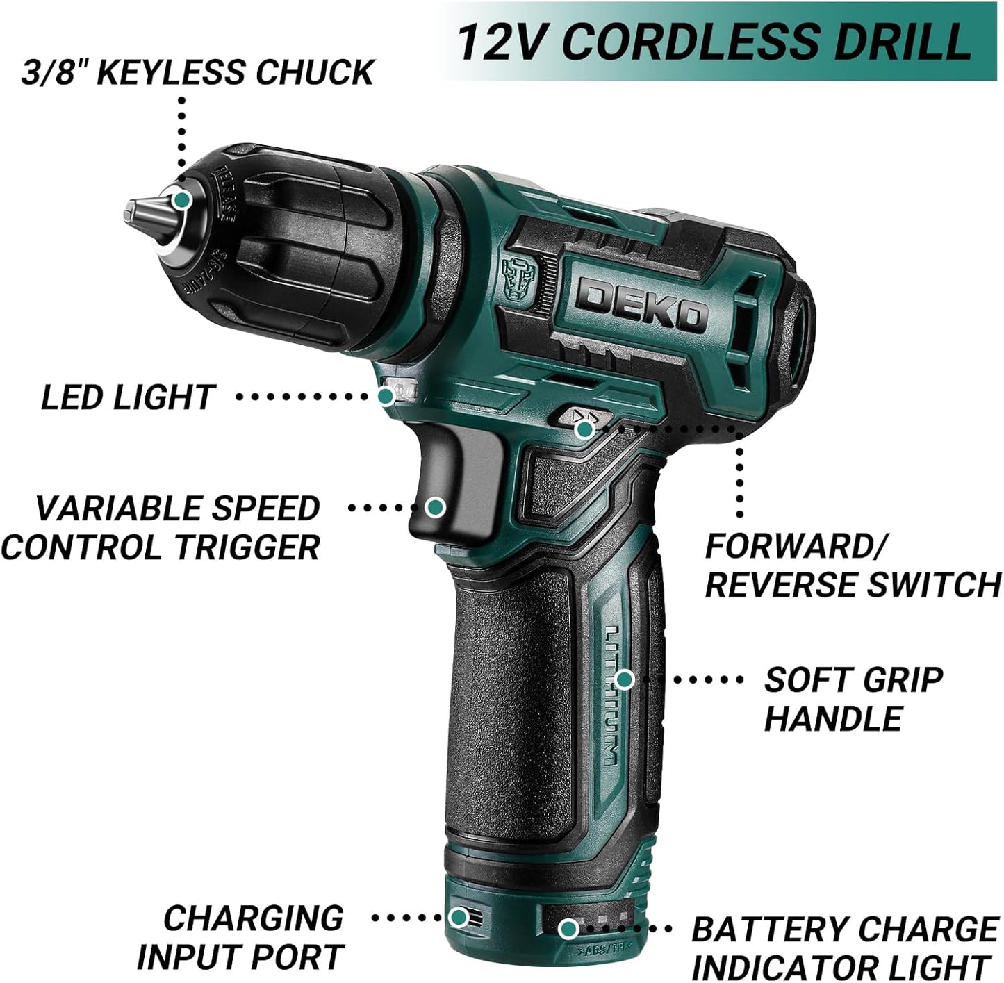 Tool Set: Tool Kit with 12V Cordless Drill, Hand Toolbox with storage case, Mechanic Tool set for Home Repairs, Blue