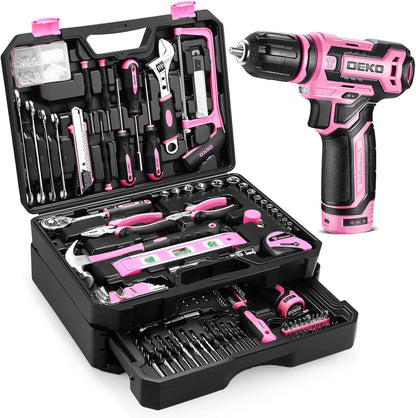 Tool Set: Tool Kit with 12V Cordless Drill, Hand Toolbox with storage case, Mechanic Tool set for Home Repairs, Blue