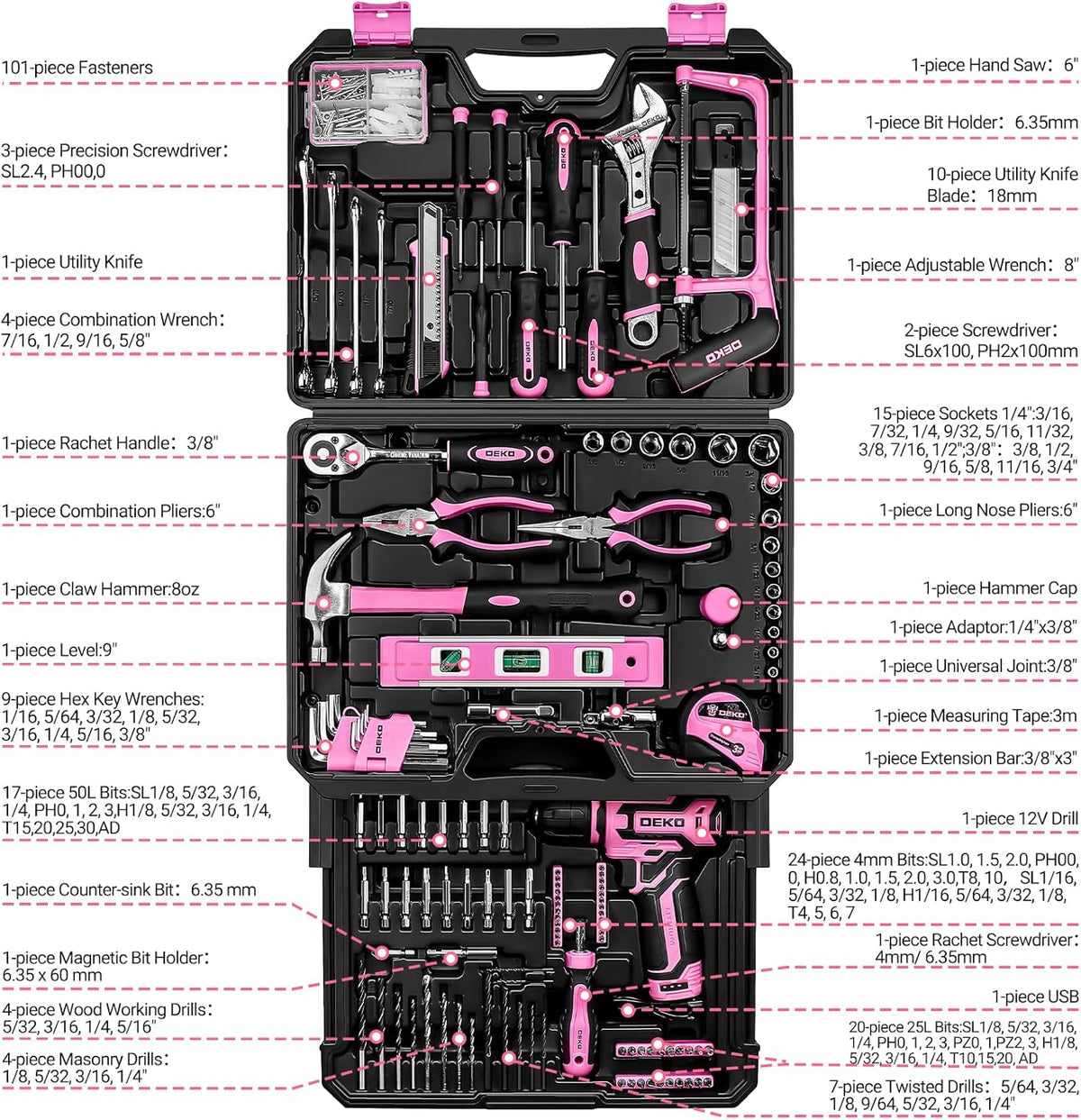 Tool Set: Tool Kit with 12V Cordless Drill, Hand Toolbox with storage case, Mechanic Tool set for Home Repairs, Blue