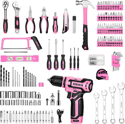 Tool Set: Tool Kit with 12V Cordless Drill, Hand Toolbox with storage case, Mechanic Tool set for Home Repairs, Blue