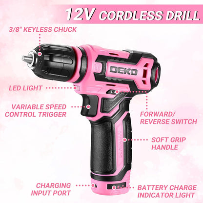 Tool Set: Tool Kit with 12V Cordless Drill, Hand Toolbox with storage case, Mechanic Tool set for Home Repairs, Blue