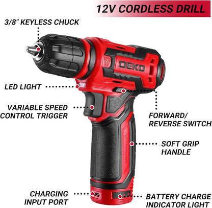 Tool Set: Tool Kit with 12V Cordless Drill, Hand Toolbox with storage case, Mechanic Tool set for Home Repairs, Blue