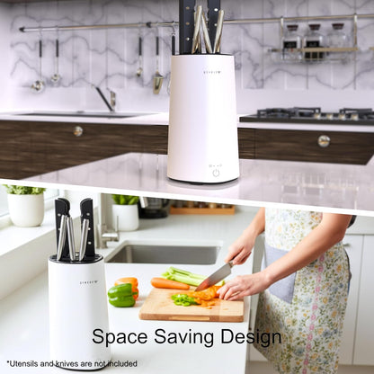 Universal Knife Block Holder Without Knives with Slots for Scissors and Sharpening Rod, Space Saver Knife Holder Storage Organizer for Kitchen Counter Detachable for Easy Cleaning (White)