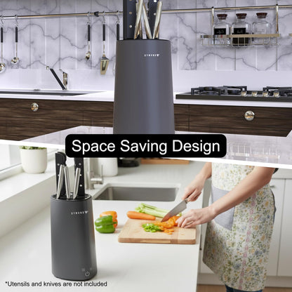Universal Knife Block Holder Without Knives with Slots for Scissors and Sharpening Rod, Space Saver Knife Holder Storage Organizer for Kitchen Counter Detachable for Easy Cleaning (White)