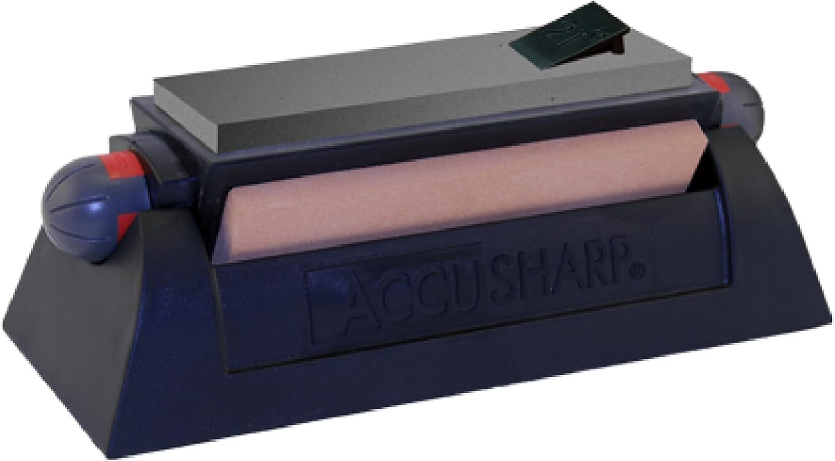 AccuSharp Deluxe Tri-Stone Knife & Tool Sharpening System Kit, Slip Resistant, Mountable Rubber-Grip Base, Quickly Sharpens, Restores, Repairs & Hones All Types of Blades & Knives, Black