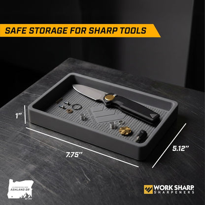 Knife Valet Tray – Desktop & Work Station Organizer For Knives & Sharp Tools - Interior 4.625” x 7.3125” Exterior 5.1875 x 7.8125 – Stays Put With Secure Grip