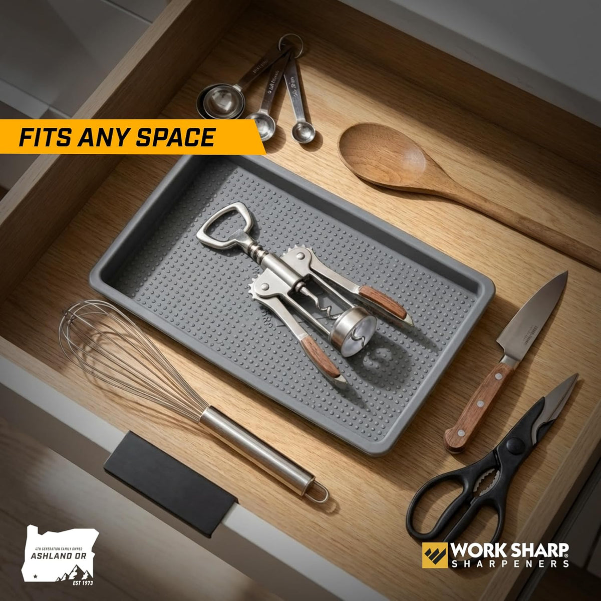 Knife Valet Tray – Desktop & Work Station Organizer For Knives & Sharp Tools - Interior 4.625” x 7.3125” Exterior 5.1875 x 7.8125 – Stays Put With Secure Grip