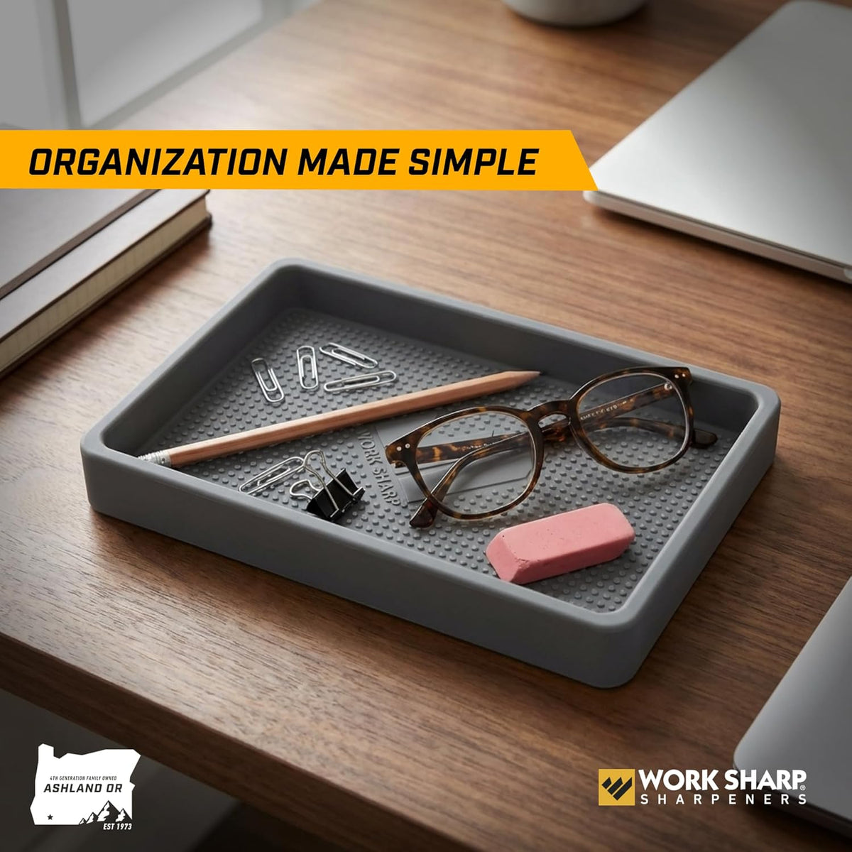 Knife Valet Tray – Desktop & Work Station Organizer For Knives & Sharp Tools - Interior 4.625” x 7.3125” Exterior 5.1875 x 7.8125 – Stays Put With Secure Grip