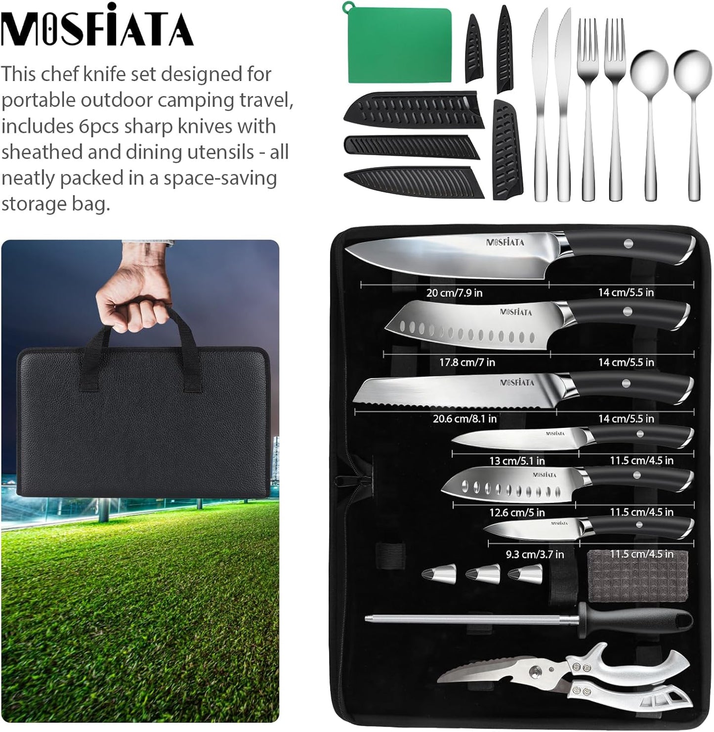 Chef Knife Sets with Carry case Bag, 19 Pieces Professional Knife Set with Knife Sharpening Rod, High Carbon Stainless Steel Kitchen Chef Knives Set，Dishwasher Safe, For Outdoor