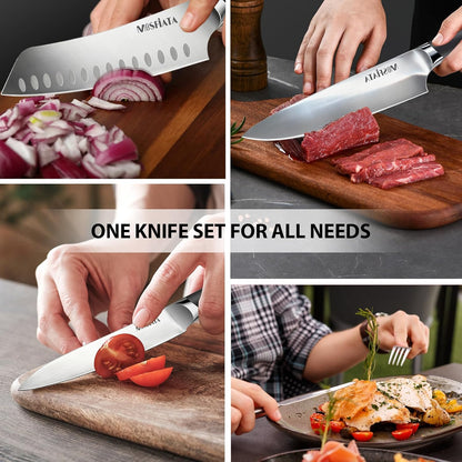 Chef Knife Sets with Carry case Bag, 19 Pieces Professional Knife Set with Knife Sharpening Rod, High Carbon Stainless Steel Kitchen Chef Knives Set，Dishwasher Safe, For Outdoor