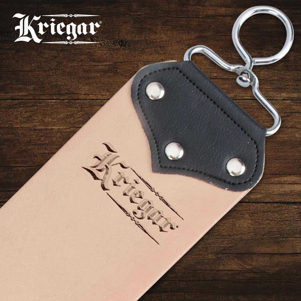 KRIEGAR Extra Wide Double Sided Hanging Strop | Smooth Buffalo Leather and Coarse Suede | Swivel Hook for Easy Flipping | Professional Blade Maintenance Tool | 3"W x 21"L