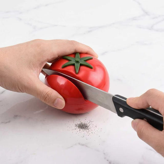 Tomato Shaped Manual Knife Sharpener Cute Kitchen Knife Sharpening Tool | Cute tomato shape design, manual knife sharpener, non-slip base for safe sharpening, fits chef & utility knives, compact