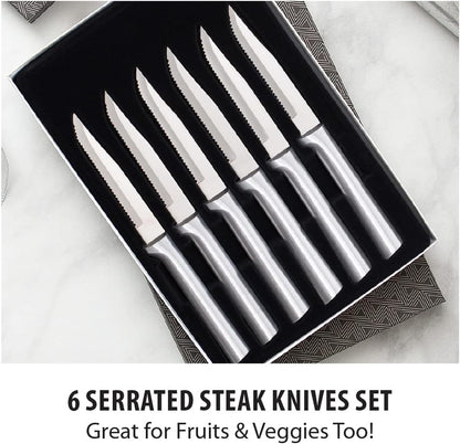 Six Serrated Steak Knife Set (S6S), Silver