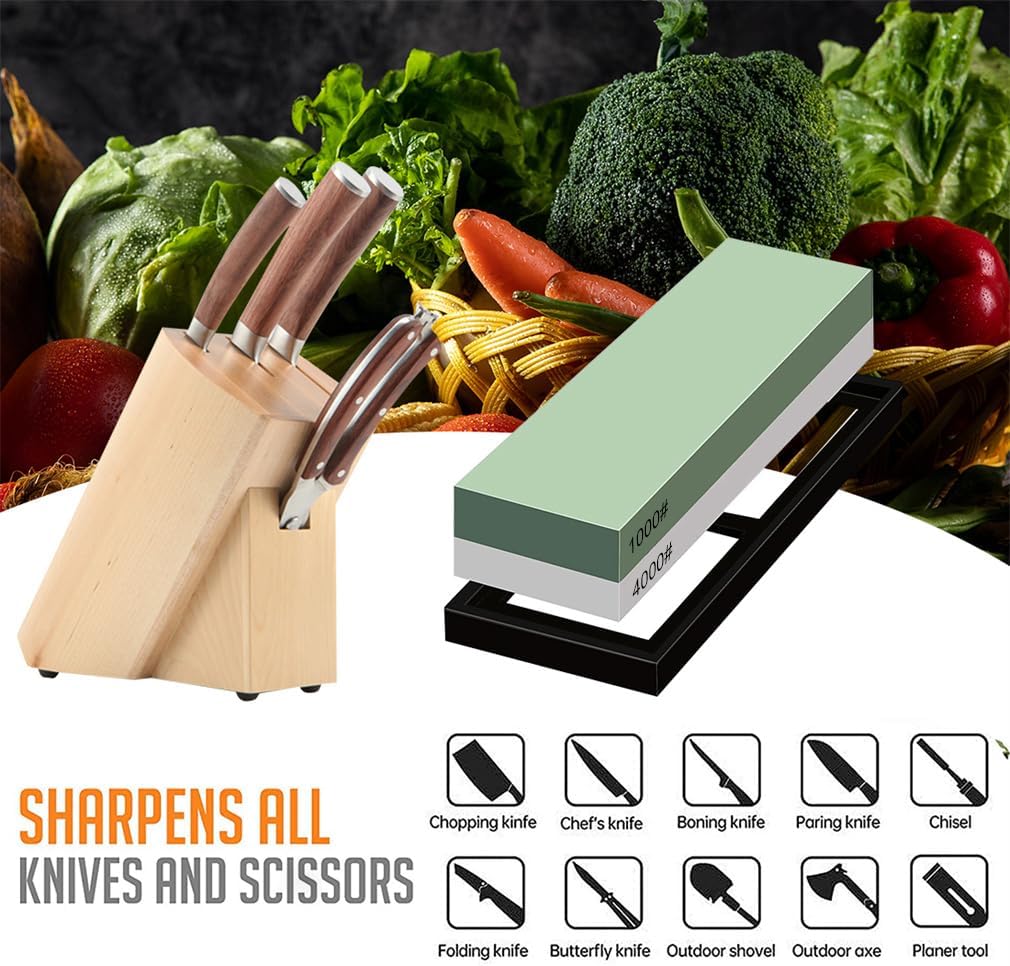 Whetstone Sharpening Stone 1000/4000 Grit Professional Kitchen Knife Sharpener Kit Wet Stones for Kitchen Knives,Pocket Knife,Blades,Scissors, Gardening Tool