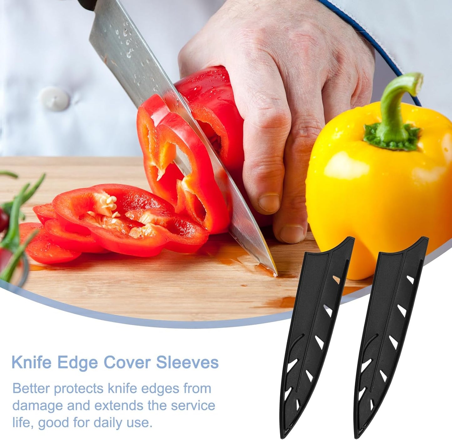4Pcs Knife Cover Sleeves Blade Edge Guards for 8" Chef Knife Blade Edge Protector Universal Knife Sheath for Kitchen, Black