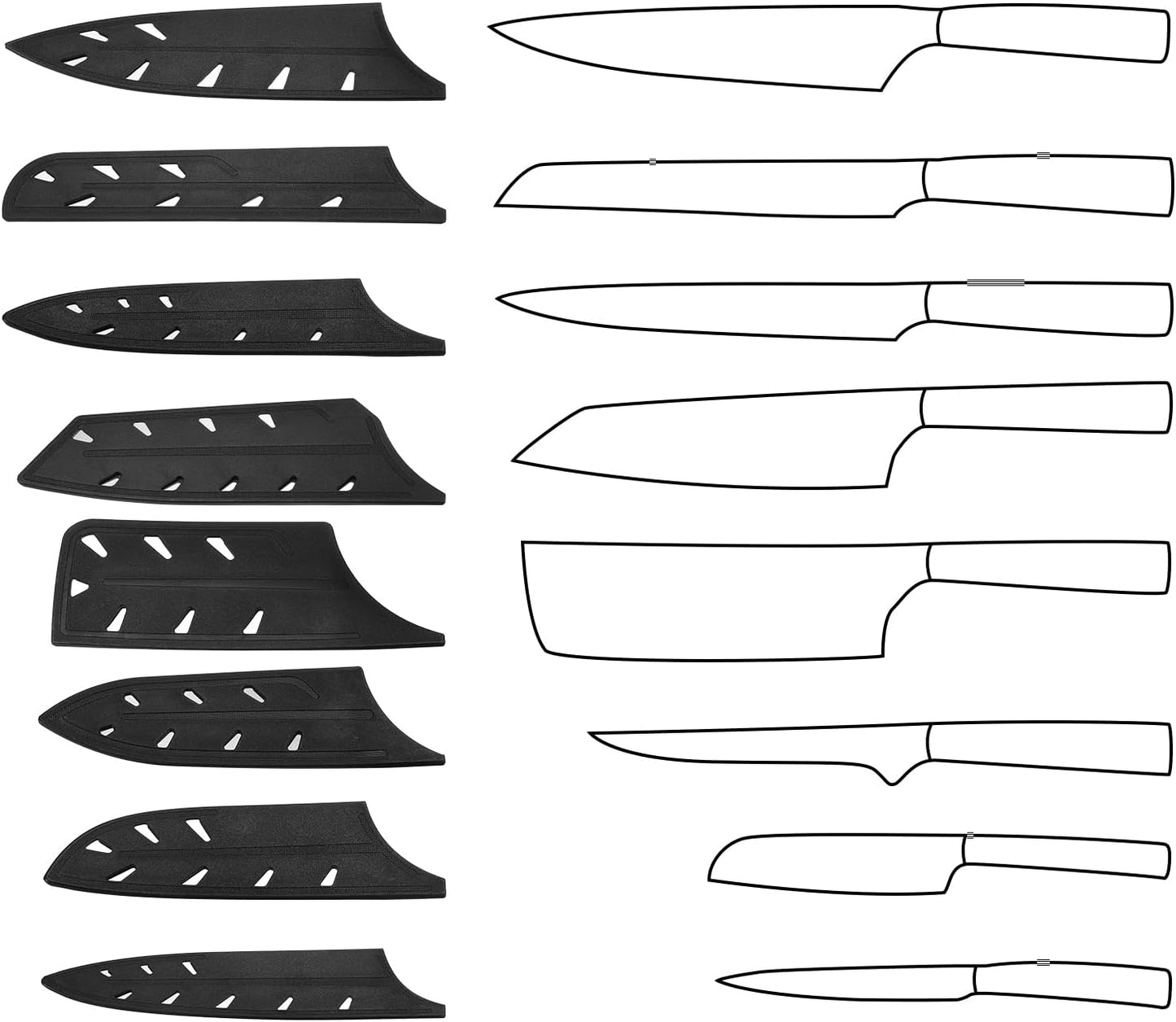 4Pcs Knife Cover Sleeves Blade Edge Guards for 8" Chef Knife Blade Edge Protector Universal Knife Sheath for Kitchen, Black