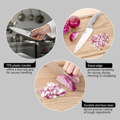 Comfy Grip 7 Inch Santoku Knife 1 Sharp Kitchen Knife - Ergonomic Handle Non-Slip Grip Gray Stainless Steel Japanese Chef Knife Dishwashable Granton Edge