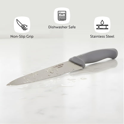 Comfy Grip 7 Inch Santoku Knife 1 Sharp Kitchen Knife - Ergonomic Handle Non-Slip Grip Gray Stainless Steel Japanese Chef Knife Dishwashable Granton Edge