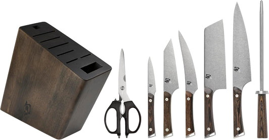 Kanso 8 Piece Block Set | Includes 8" Chef's, 3.5"Paring, 7" Utility, 6.25" Boning Fillet Knife & More, AUS10A Stainless Steel Blades, Tagayasan Handle