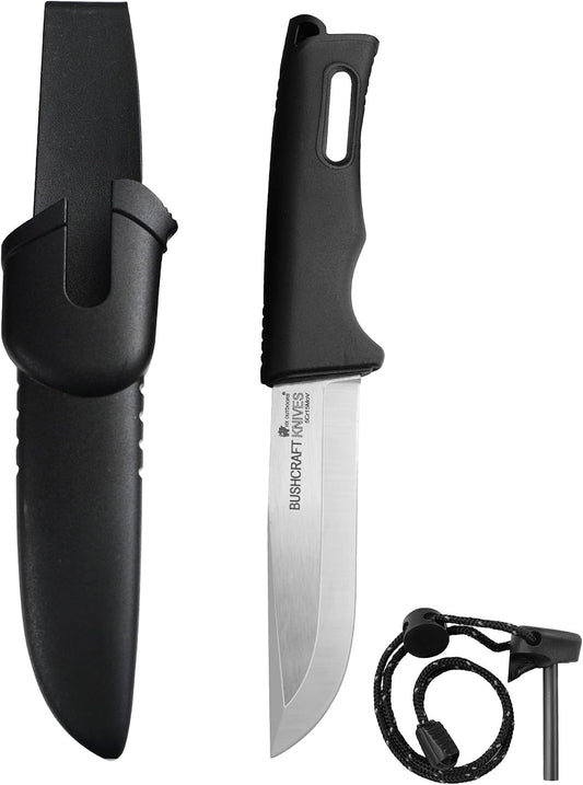 Lightweight Camping Knife with Ferro Rod Fire Starter | 5Cr15 Stainless Steel Outdoor Knife with Secure Belt Sheath for Hiking, Backpacking, Fishing,EDC