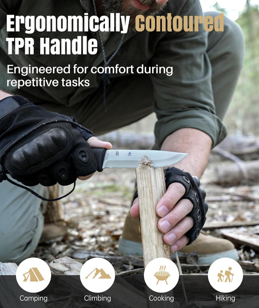 Lightweight Camping Knife with Ferro Rod Fire Starter | 5Cr15 Stainless Steel Outdoor Knife with Secure Belt Sheath for Hiking, Backpacking, Fishing,EDC