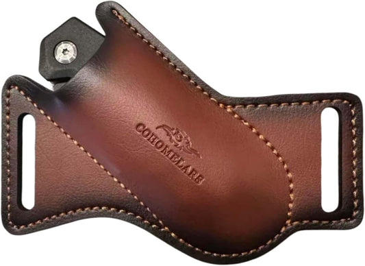 Leather Folding Knife Sheath for Belt, Horizontal Carry Brown Knife Sheaths for 4'' - 5'' Pocket Knives, Knife Holder Compact Draw Knifes Carrier EDC Tools Holster Knife Case