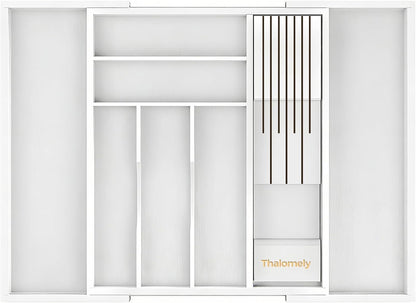 Bamboo Silverware Drawer Organizer, 6-8 Slots Kitchen Drawer Tray