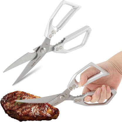 2Pcs Kitchen Scissors Set, Heavy Duty Sharp Silver Poultry Shears & All Purpose Kitchen Shear, Dishwasher Safe for Cutting Food, Chicken Bones & Turkey