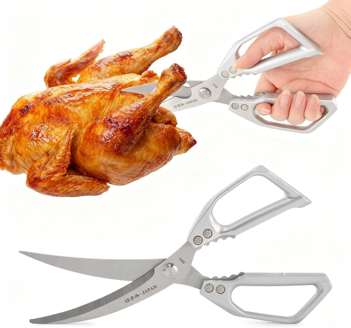 2Pcs Kitchen Scissors Set, Heavy Duty Sharp Silver Poultry Shears & All Purpose Kitchen Shear, Dishwasher Safe for Cutting Food, Chicken Bones & Turkey