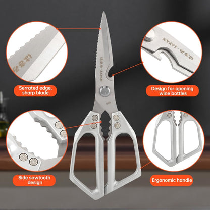 2Pcs Kitchen Scissors Set, Heavy Duty Sharp Silver Poultry Shears & All Purpose Kitchen Shear, Dishwasher Safe for Cutting Food, Chicken Bones & Turkey