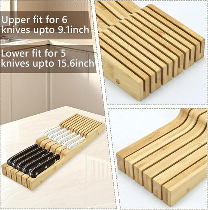 Knife Drawer Organizer, Bamboo In-Drawer Knife Block Organizer Kitchen Steak Knives Holder Organizer for Drawer, 11 Knives Slots (11 Knives Slots)