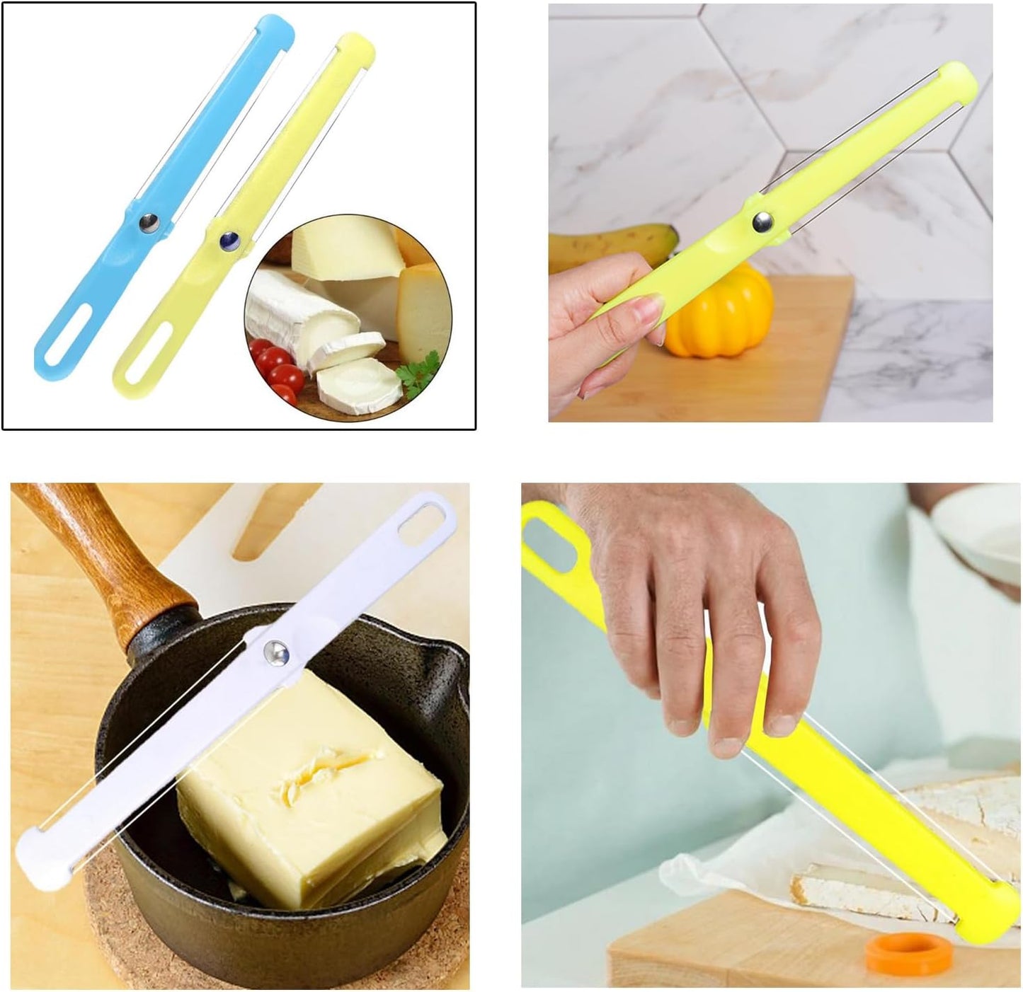 3 Pack Cheese Slicer Handheld 2 Side Wire Blade Knife Butter Cutter Peeler Spatula Cake Sausage Ham Slicing Tool for Cheddar Gruyere Raclette Mozzarella Block