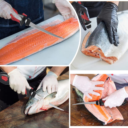 Cordless Electric Fillet Knife, with 5 Ti-Nitride S.S. Coated Non-Stick Reciprocating Blades & Cooling Hole Non-Slip Grip Handle & Practical handbag, Rechargeable Electric Knife for Fishing