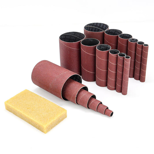 19 Pack Spindle Sander Sleeves with Sandpaper Cleaning Stick - Eraser, 4-1/2’’ Length, 1/2’’, 3/4’’, 1’’, 1-1/2’’, 2’’, 3’’ Diameter Sanding Sleeves Set, Grit 80, 150, 240,for Spindle Drum Sanders