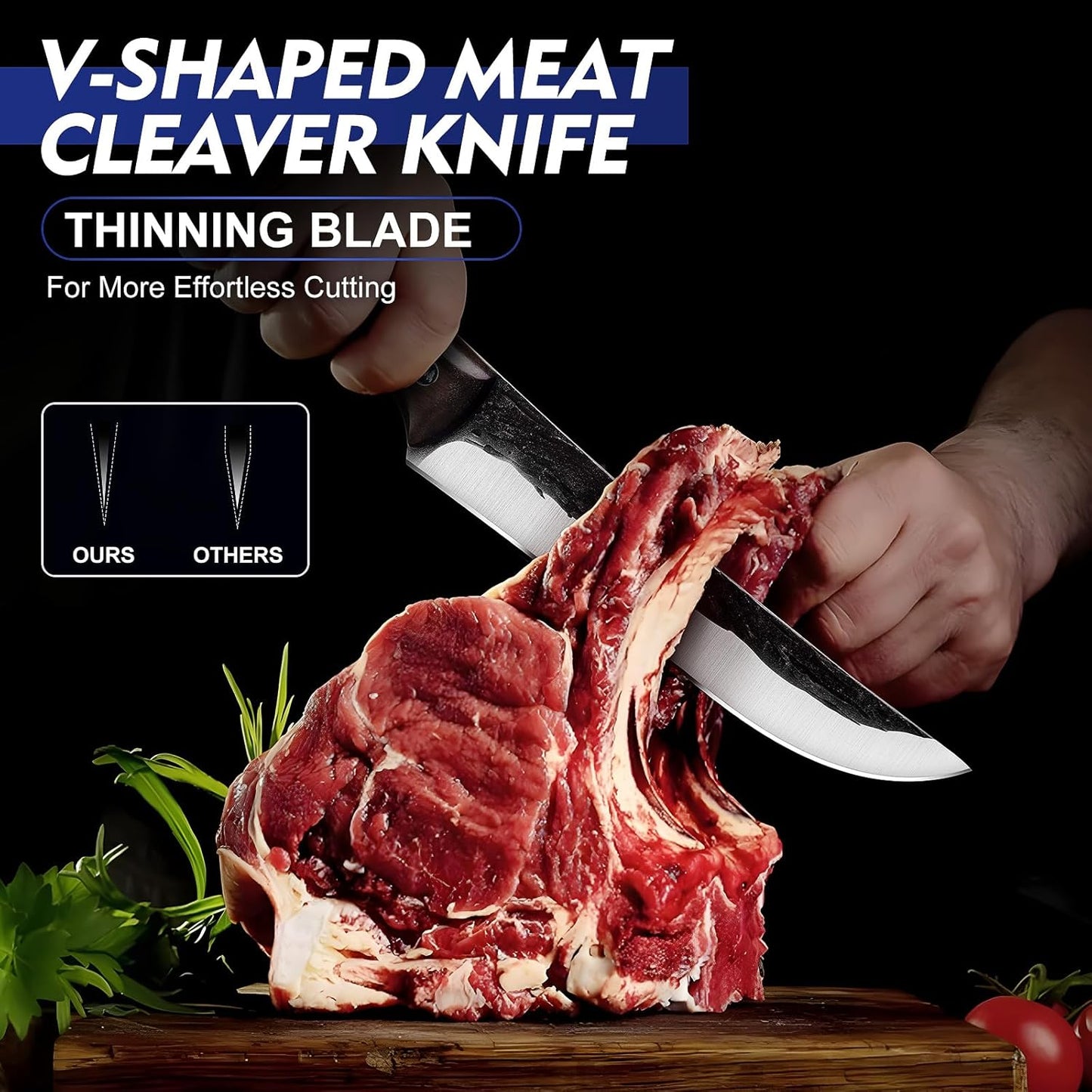 4PCS Hand Forged Butcher Knife Set - Slicing Knife,Boning Knife, Dividing Knives,Skinning Butcher Knives,High Carbon Steel Meat Cutting cleaver for Home Kitchen & Outdoor