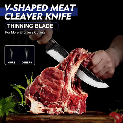 4PCS Hand Forged Butcher Knife Set - Slicing Knife,Boning Knife, Dividing Knives,Skinning Butcher Knives,High Carbon Steel Meat Cutting cleaver for Home Kitchen & Outdoor