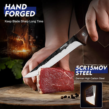 4PCS Hand Forged Butcher Knife Set - Slicing Knife,Boning Knife, Dividing Knives,Skinning Butcher Knives,High Carbon Steel Meat Cutting cleaver for Home Kitchen & Outdoor