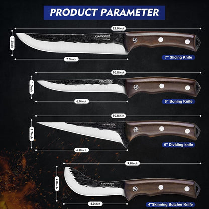 4PCS Hand Forged Butcher Knife Set - Slicing Knife,Boning Knife, Dividing Knives,Skinning Butcher Knives,High Carbon Steel Meat Cutting cleaver for Home Kitchen & Outdoor