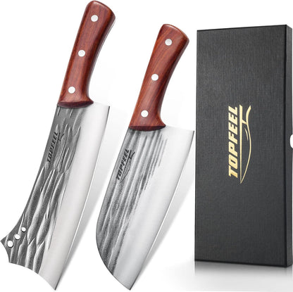 4PCS Hand Forged Butcher Knife Set - Slicing Knife,Boning Knife, Dividing Knives,Skinning Butcher Knives,High Carbon Steel Meat Cutting cleaver for Home Kitchen & Outdoor