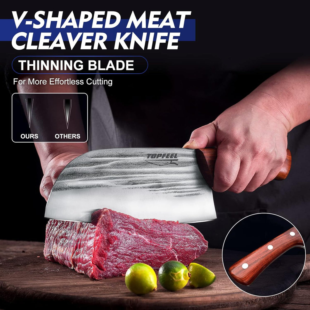 4PCS Hand Forged Butcher Knife Set - Slicing Knife,Boning Knife, Dividing Knives,Skinning Butcher Knives,High Carbon Steel Meat Cutting cleaver for Home Kitchen & Outdoor